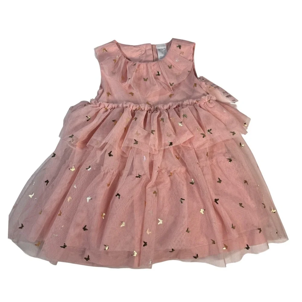 Carter's Tutu Dress Kids 18m Pink New Butterfly Tulle Tiered 2pc Set